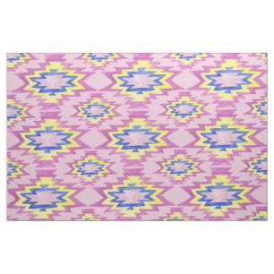 Tecido Padrão Geométrico Amarelo-Cor-de-Água Boho