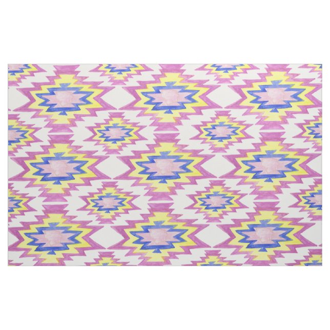 Tecido Padrão Geométrico Amarelo-Cor-de-Água Boho (Jarda)