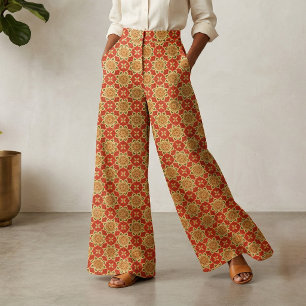 Tecido Padrão Geométrico Amarelo-Laranja