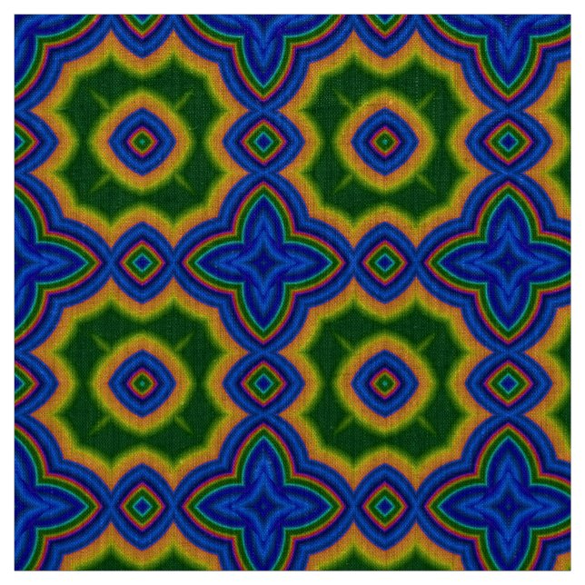 Tecido Padrão geométrico azul e abstrato verde marroquino (Amostra)