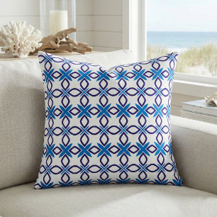 Tecido Padrão Geométrico Azul e Branco do Mediterrâneo
