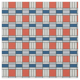 Tecido Padrão Geométrico Azul e Vermelho