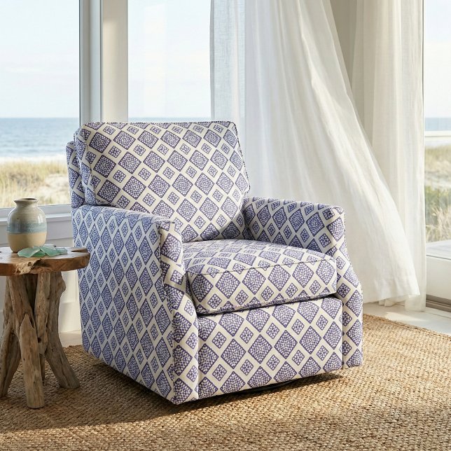 Tecido Padrão Geométrico Azure Azure Azure Azul e Branco (Criador carregado)