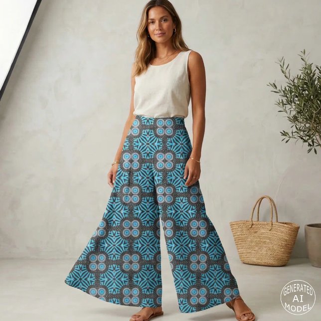 Tecido Padrão Geométrico Boho Turquesa Preto Tendência (Criador carregado)
