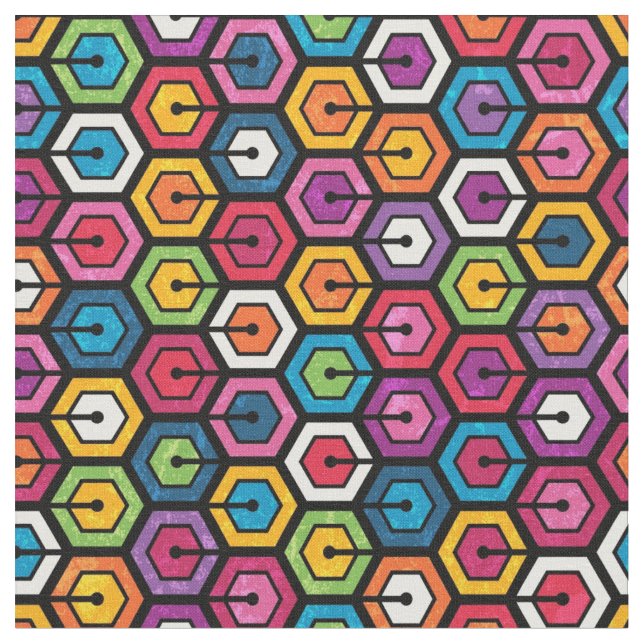 Tecido Padrão geométrico colorido com hexágonos (Detalhe)