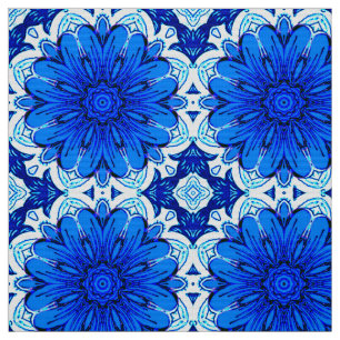 Tecido Padrão Geométrico da Flor no Azul Cobalto e no Mar
