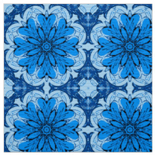 Tecido Padrão Geométrico da Flor no Ceruliano e Azul Clar