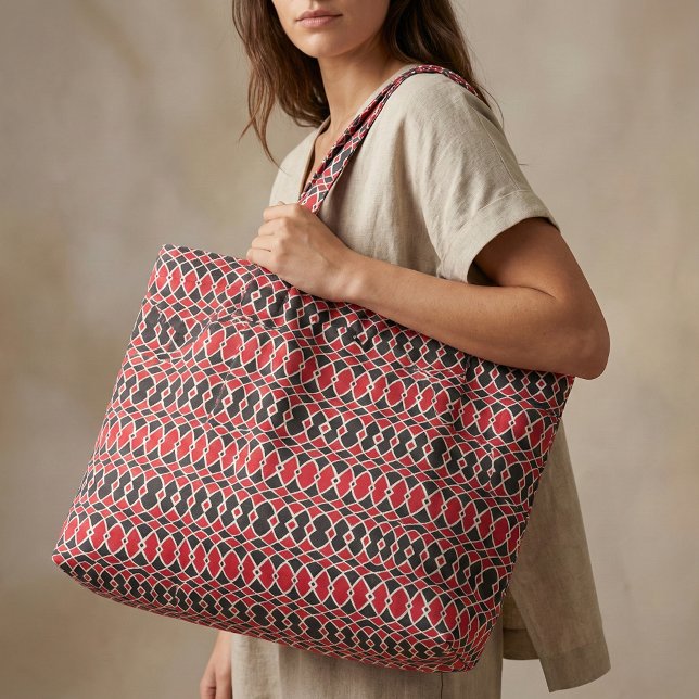 Tecido Padrão Geométrico de Arte Vermelha Preta-Branca (Criador carregado)