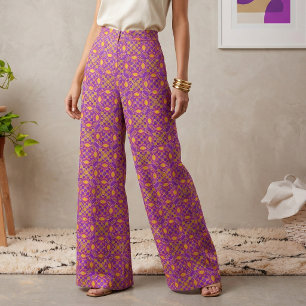 Tecido Padrão Geométrico de Azulejos Retro Roxo Rosa Lara