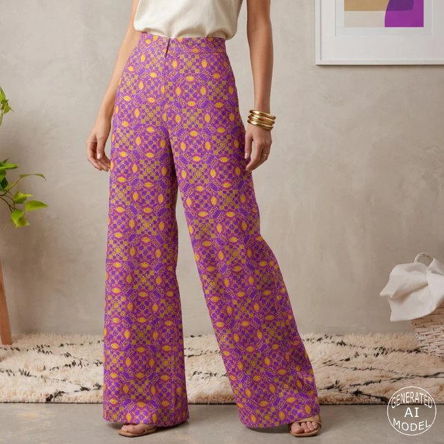 Tecido Padrão Geométrico de Azulejos Retro Roxo Rosa Lara (Criador carregado)