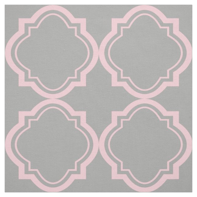 Tecido Padrão Geométrico De Quatrefoil Rosa E Cinza (Modelo)