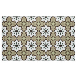Tecido Padrão geométrico decorativo com flores brancas