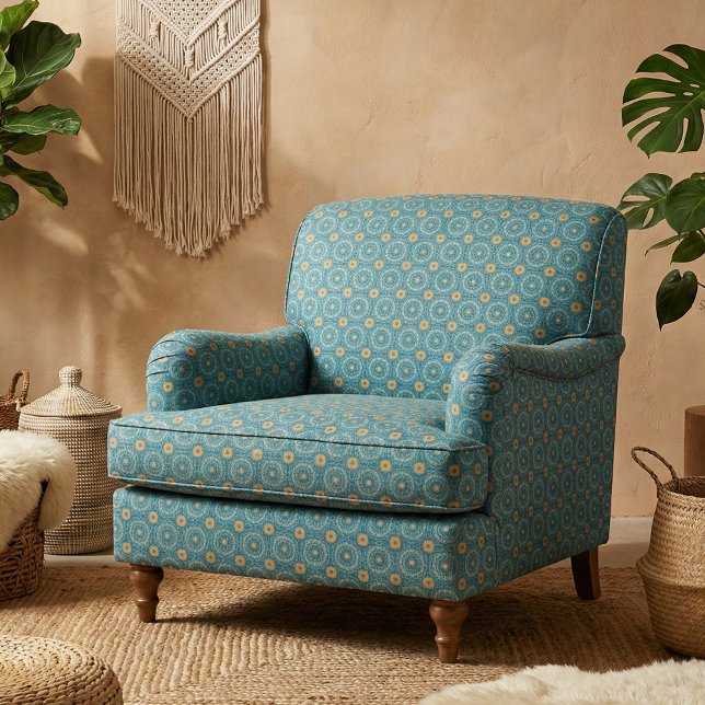 Tecido Padrão Geométrico do Boho Elegante Azul e Amarelo (Criador carregado)