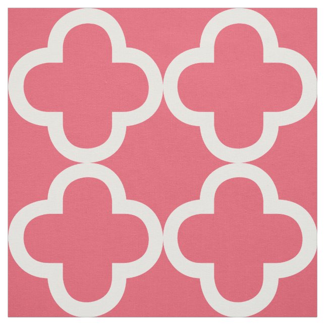 Tecido Padrão Geométrico Do Quatrefoil Vermelho Branco E  (Modelo)