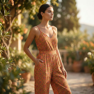 Tecido Padrão Geométrico do Red & Orange Oriental Boho