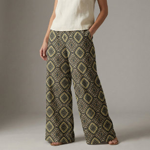 Tecido Padrão Geométrico Dourado Luxurioso e Mosaico Negr