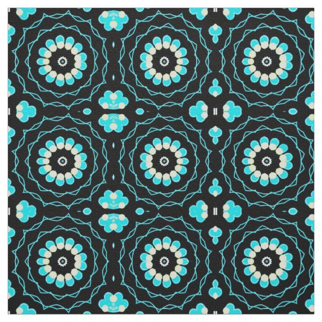 Tecido Padrão Geométrico Floral Turquesa e Black Trendy (Modelo)