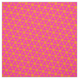 Tecido Padrão Geométrico Islâmico Laranja e Rosa Chocante