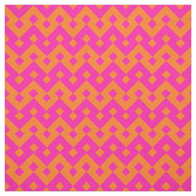 Tecido Padrão Geométrico Islâmico Laranja e Rosa Chocante (Modelo)