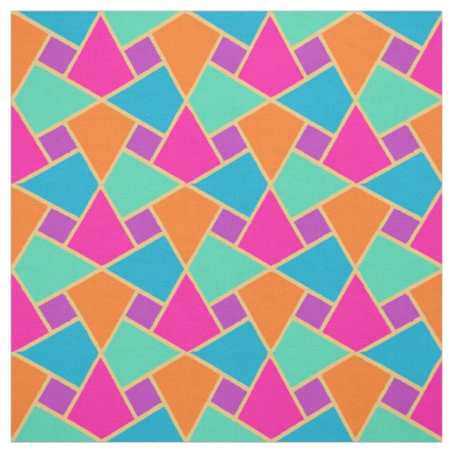 Tecido Padrão Geométrico Islâmico Rosa Azul Verde Laranja (Modelo)