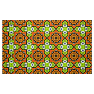 Tecido Padrão geométrico laranja, verde e preto