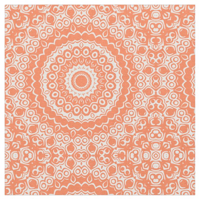 Tecido Padrão Geométrico Mandala de Coral (Detalhe)