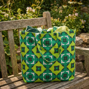 Tecido Padrão geométrico na moda Verde limão preto e bran