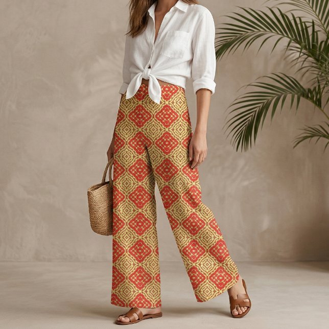 Tecido Padrão Geométrico Oriental Vermelho e Amarelo (Criador carregado)