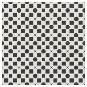 Tecido Padrão Geométrico Preto e Branco com Círculos