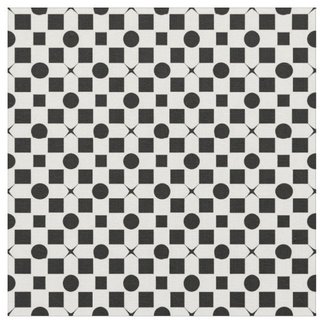 Tecido Padrão Geométrico Preto e Branco com Círculos (Detalhe)