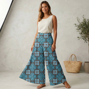 Tecido Padrão Geométrico Trendy Chic Black e Turquoise