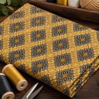 Tecido Padrão Geométrico Tribal em Dourado Quente