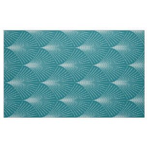 Tecido Padrão Geométrico Turquesa e Art-Deco Branco