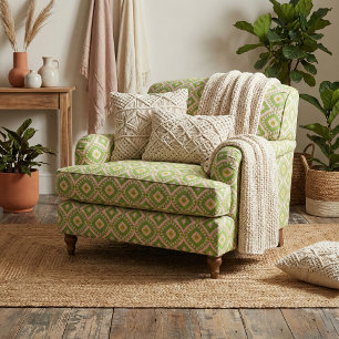 Tecido Padrão Geométrico Verde Decorativo e Amarelo