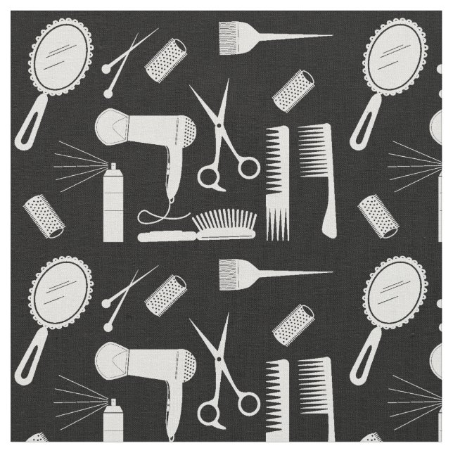 Tecido padrão hairstylist preto e branco (Detalhe)