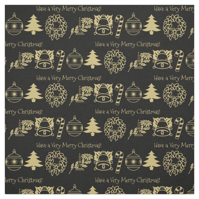 Tecido Padrão Icônico Natal Dourado/Feriado Negro (Modelo)