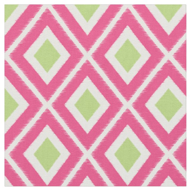 Tecido Padrão Ikat Rosa Moderno e Verde limão (Detalhe)