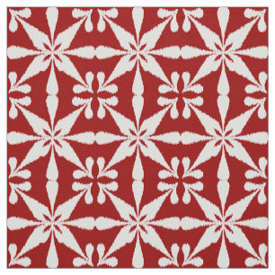 Tecido Padrão Ikat Star - Vermelho Escuro e Branco