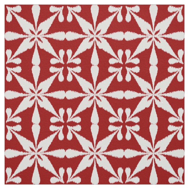 Tecido Padrão Ikat Star - Vermelho Escuro e Branco (Modelo)
