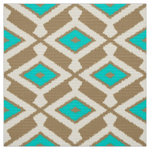 Tecido Padrão Ikat - Turquesa, Taupe e Beige
