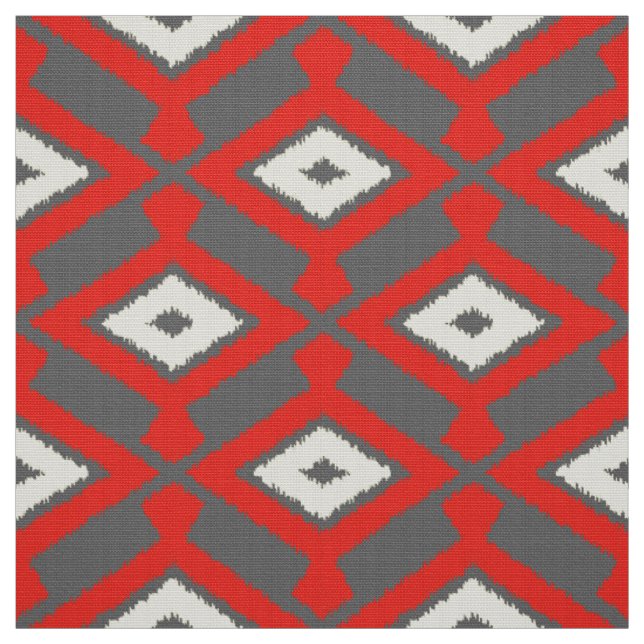 Tecido Padrão Ikat - Vermelho, Cinza e bege (Modelo)