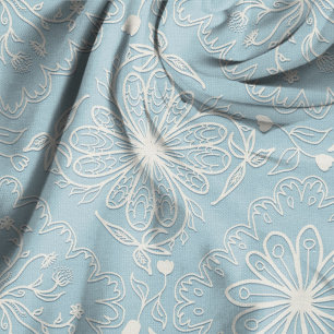 Tecido Padrão Ilustrado Azul Vintage Floral Patchwork