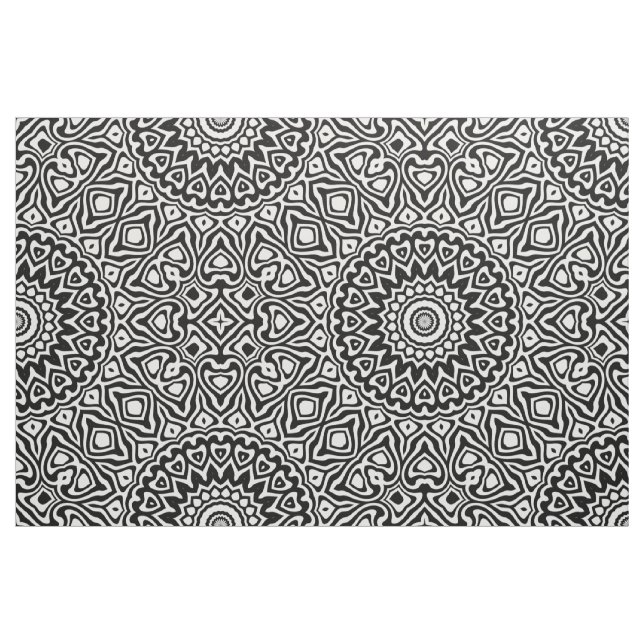 Tecido Padrão Intrincado de Mandala Moderna em Preto e Br (Fat Quarter)