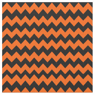 Tecido Padrão Laranja Brilhante e Chevron Preto
