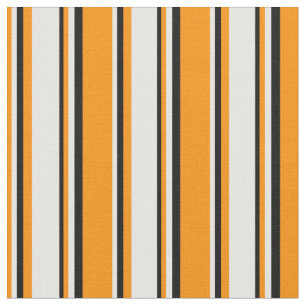 Tecido Padrão Laranja Escuro, Branco e Stripes Pretas