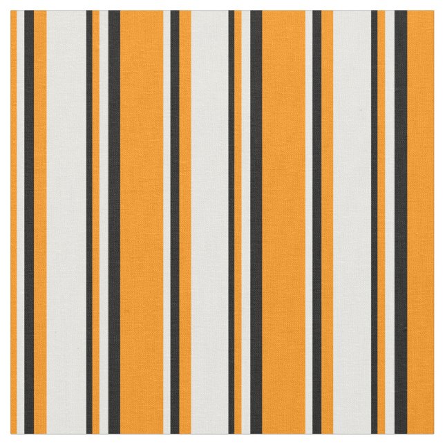 Tecido Padrão Laranja Escuro, Branco e Stripes Pretas (Detalhe)