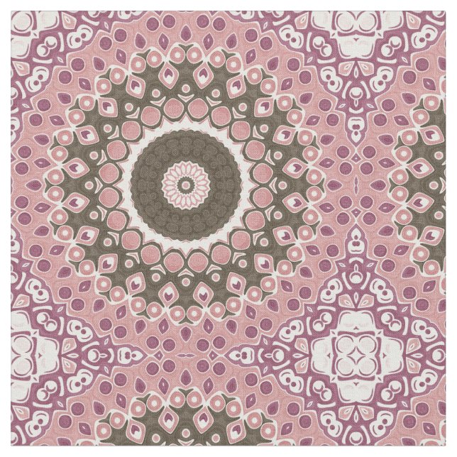 Tecido Padrão Mandala Rosa e Mocha Geometria Floral (Detalhe)