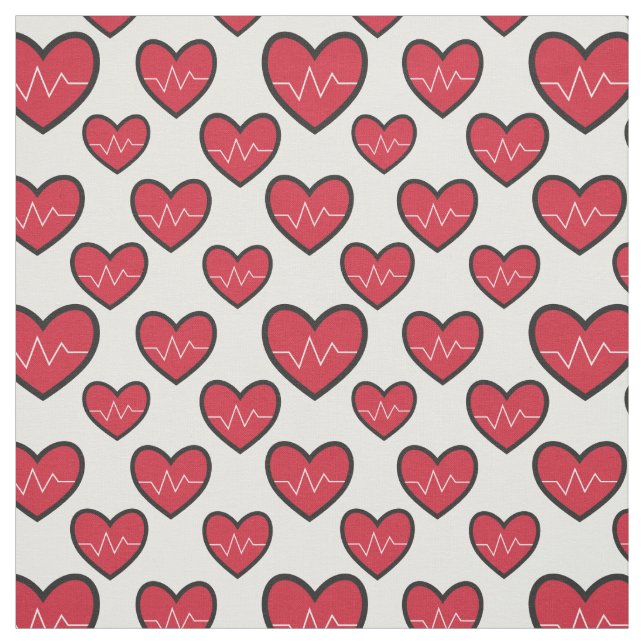 Tecido Padrão Médico do Coração Vermelho ECG (Modelo)