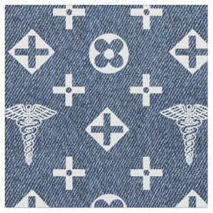 Tecido Padrão médico. Logotipo dos médicos. jeans azui