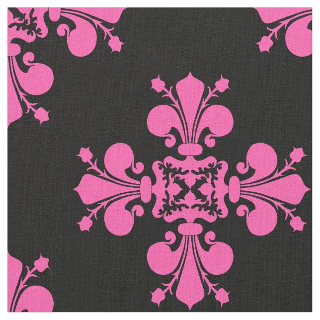 Tecido Padrão medieval Fleur de lis, cor-de-rosa e preto (Detalhe)